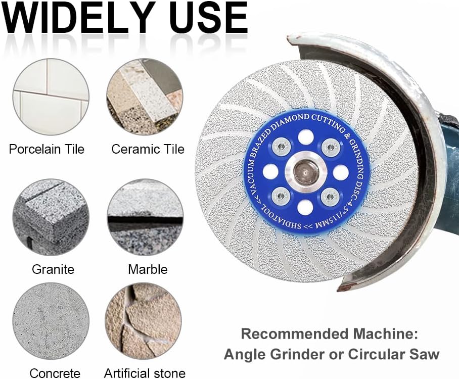SHDIATOOL Diamond Cutting Saw Blade 4-1/2-Inch,Cut-Off Wheel Granite Grinding Disc 5/8"-11 Flange for Marble Concrete Tile Ceramic 115mm(Pack of 2)