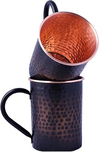Staglife Tazas de cobre negro antiguo de Moscow Mule de 16 onzas, tazas de cobre auténtico para mulas de Moscú, tazas y tazas de cobre real, taza de