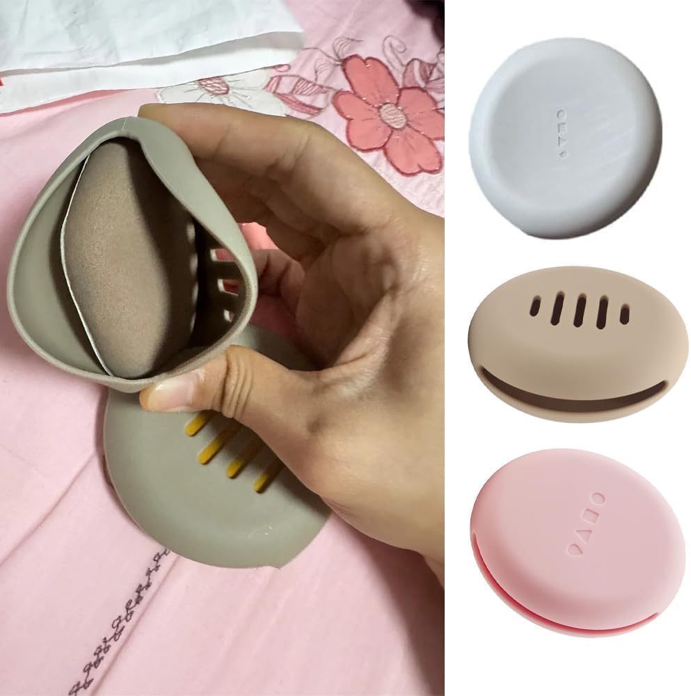 6 Pack Powder Puff Travel Case Portable Triangle Powder Puff Holder Silicone Makeup Sponge Protective Container for Beauty Makeup Blenders Sponge Foundation Powder 3 Inch Blending Puffs