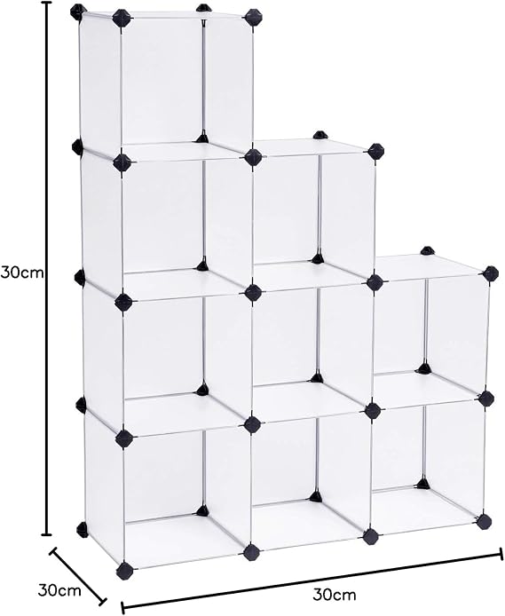 SONGMICS 9 Compartment Shelving System, Shoe Shelf, Bathroom Shelf, Garment Cabinet, Toy Cabinet, 93 x 31 x 123 cm, White Lpc115S