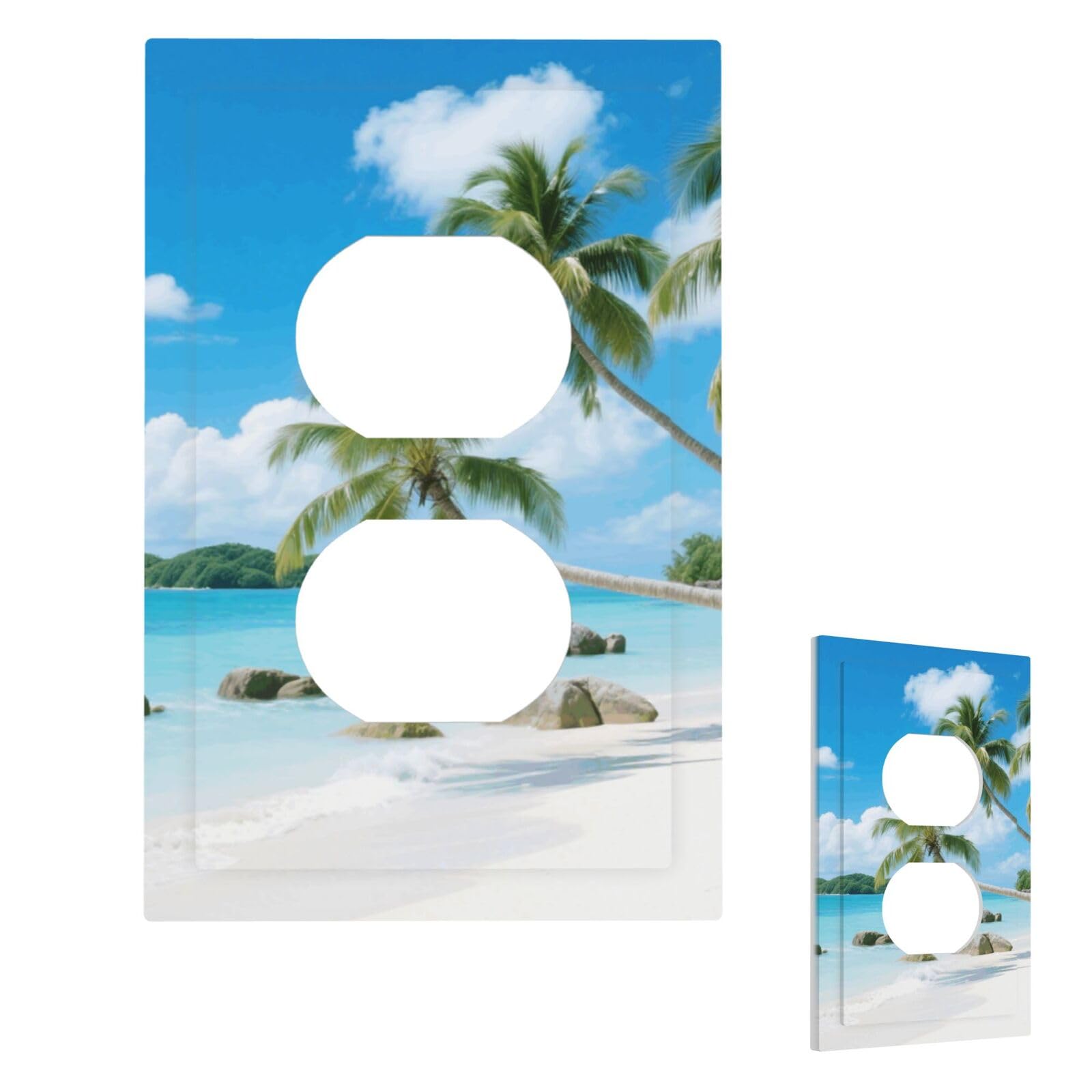 Fekiloot Duplex Beach And Coconut Trees Wall Plate Cover Modern Decorative 1 Gang Light Switch Cover Unbreakable Receptacle Outlet Covers For Living Room Bedroom Home Decor