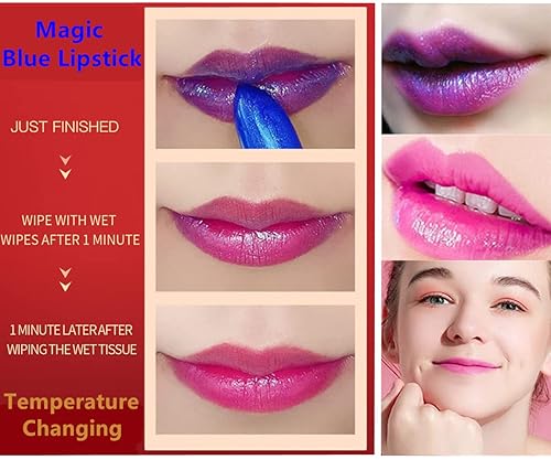 Miniatura 2 de Go Ho Lápiz labial Blue Magic, lápiz labial que cambia de color, brillo labial brillante, lápiz labial rosa, brillo labial hidratante de larga