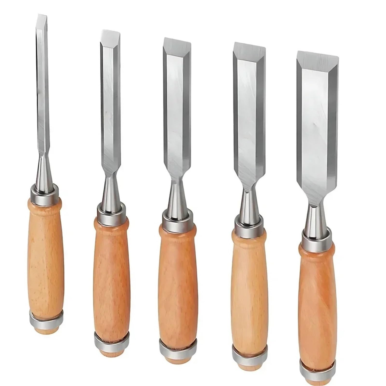 Herramientas Carpinteria Madera Juego De Cinceles De Madera, Cinceles Afilados De Acero Al Cromo-vanadio For Tallar Madera con Mangos De Haya(5pcs)