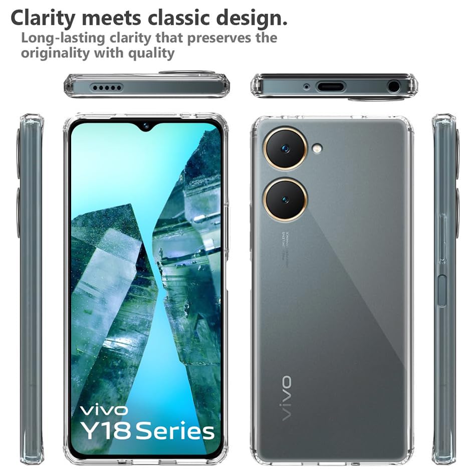Image of Amazon Brand - Solimo Mobile Cover for Vivo Y18 4G / Y18e 4G / Y03 4G / T3 Lite 5G / Z9 Lite 5G (Soft & Shockproof Back Case with inbuilt Cushioned Edges), Transparent
