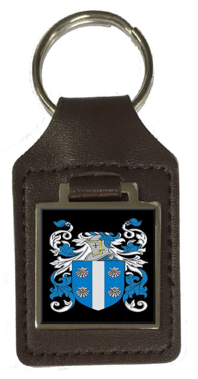 Mcdowell - Llavero de piel con escudo de la familia y apellidos, color marrón