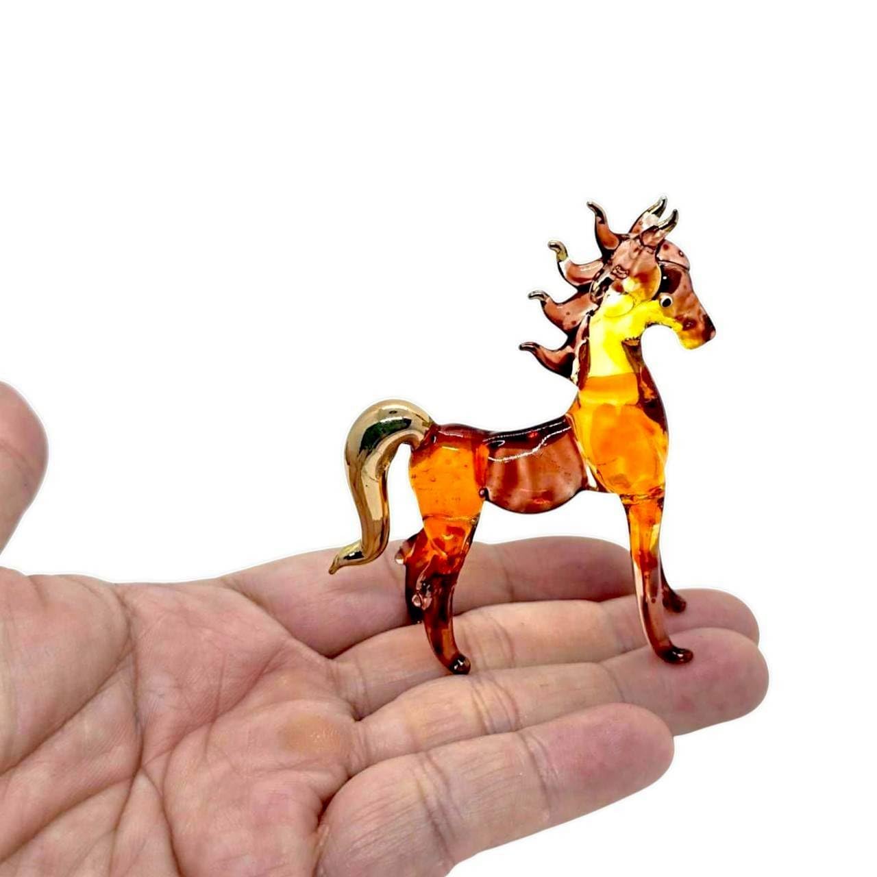 Mr_air_thai_Glass_Blown 2½" Brown Gold Stand Horse Figurine Artistic Glass Figurine Premium Hand-Blown Statue Tabletop Decoration Unique Collectible for Adult Collectors Handcrafted Elegant Home Decor