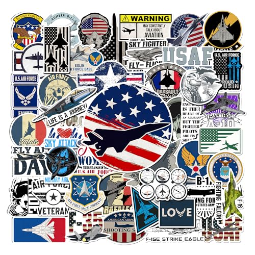 VICATA 50 Pcs Air Force Vinyl Sticker Cartoon Fighter Jet Decal US Military Aircraft Stickers Tablet...