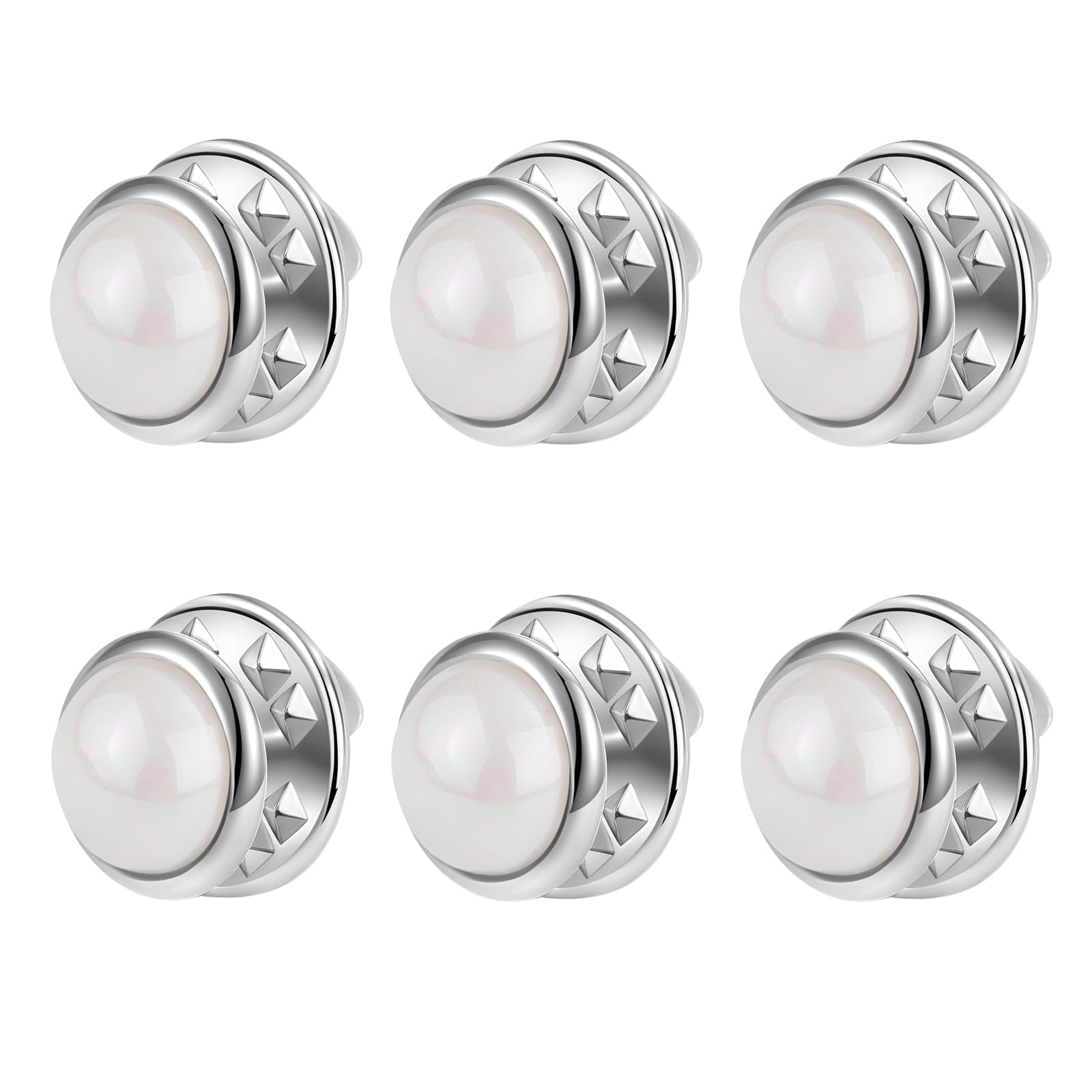 6 Pcs 10mm/0.39" Mini No Sew Pearlescent Buttons Anti Exposure Fixed Brooches Cover up Buttons Detachable Reusable Multi-Purpose for Clothes(White)