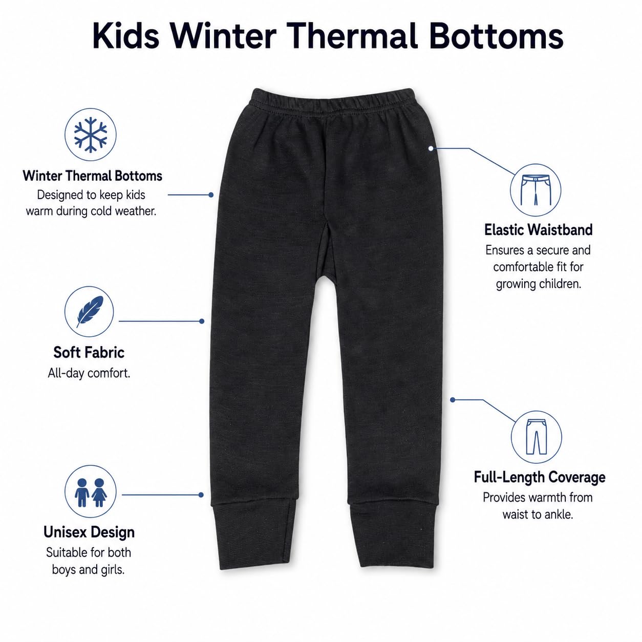 Our Little Munkee Kids Cotton Fleece Thermal Pyjama Lower, Pack of 3 (Brown + Black + Dark Blue), Unisex for Boys & Girls, 8-9 Years 1