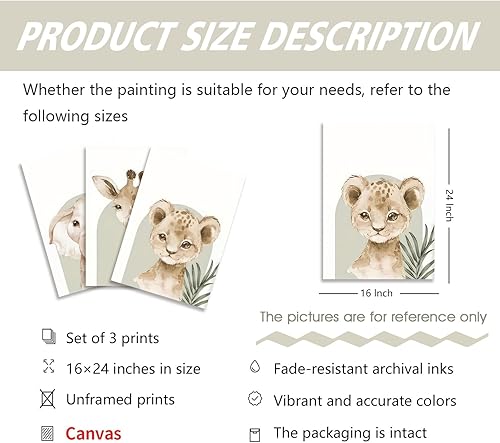 Miniatura 5 de HNNXAR Póster de pared para cuarto de bebé, juego de 3 cuadros para habitación de bebés, niños y niñas, decoración de pared, selva, safari, león,