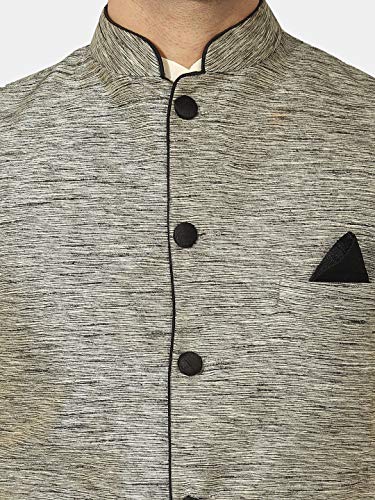 Image of Uri and MacKenzie Men's Silk Blend Regular Kurta Churidar Pyjama with Bundi Nehru Jacket /Waistcoat