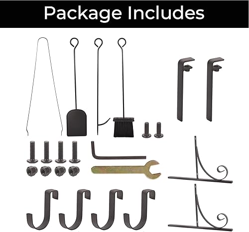 Miniatura 7 de Pantalla de chimenea de metal de 39 x 31 pulgadas, protector de chispas de dos puertas, diseño decorativo de desplazamiento adecuado para estufa de