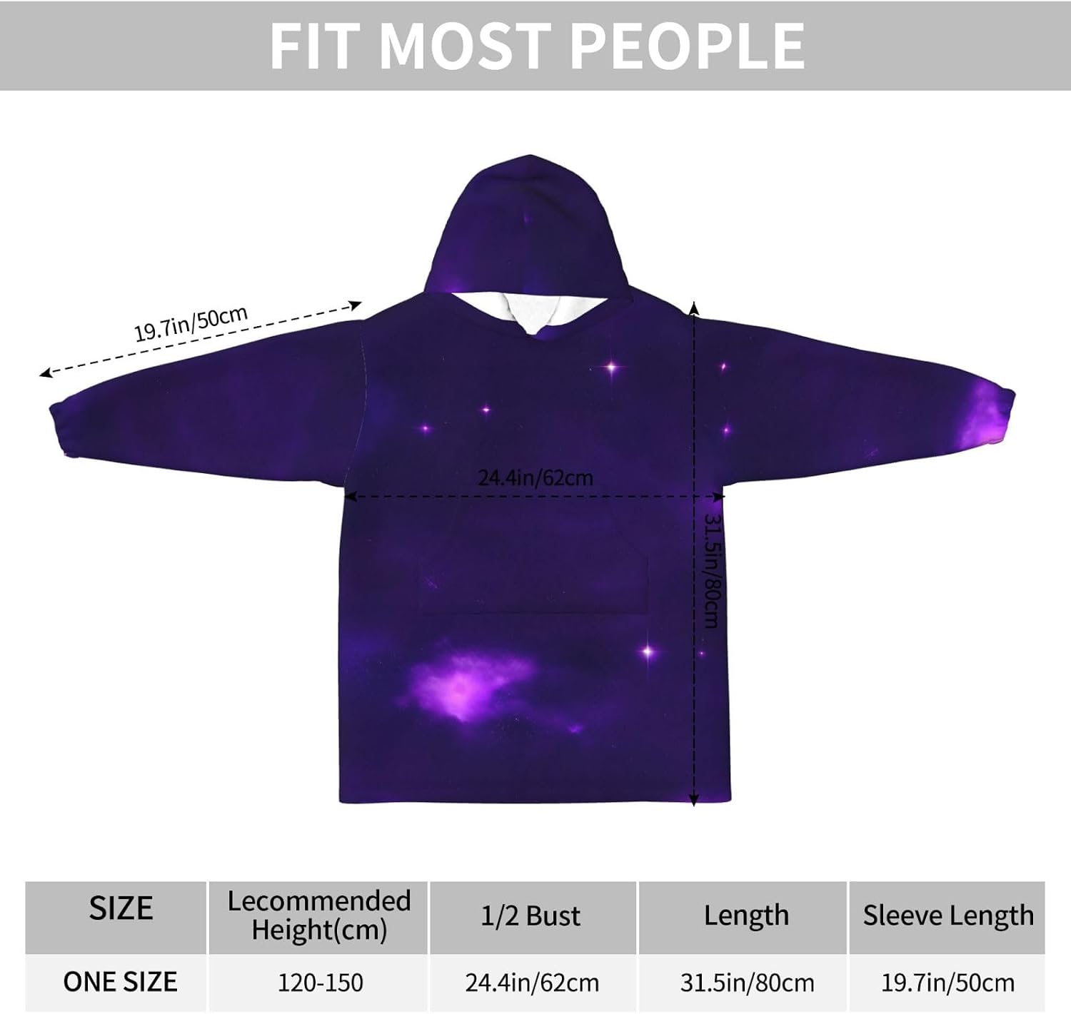 Magic Galaxy Sky Print Oversized Blanket Hoodie, Wearable Blanket Hooded,Hooded Pullover With Pocket