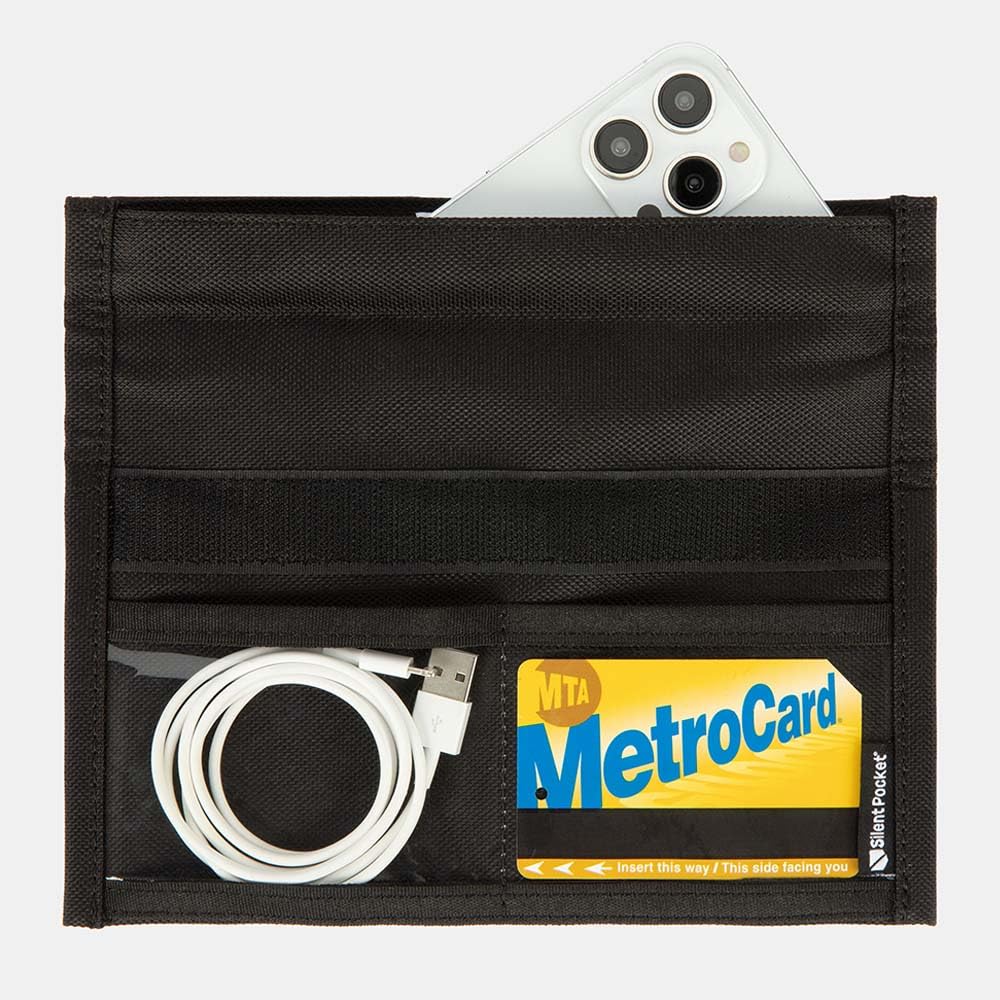 Silent Pocket SLNT Quick Access Smartphone Faraday Bag Weatherproof Signal Blocking Nylon, Device Shielding for iPhone, Galaxy, Most Phones - Travel, Privacy, Anti-Hacking (Black, Medium)