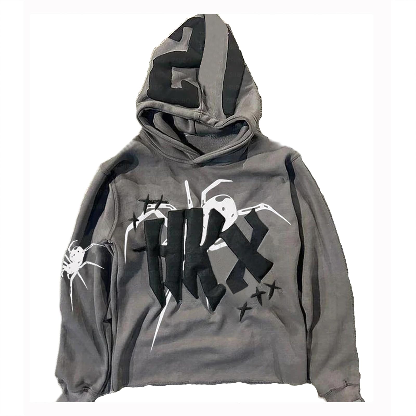 Amiblvowa Y2K Kapuzenpullover für Herren und Damen, Spider-Buchstabe, Grafik, Vintage, ästhetisch, Grunge-Sweatshirt, Pullover, Harajuku-Jacke