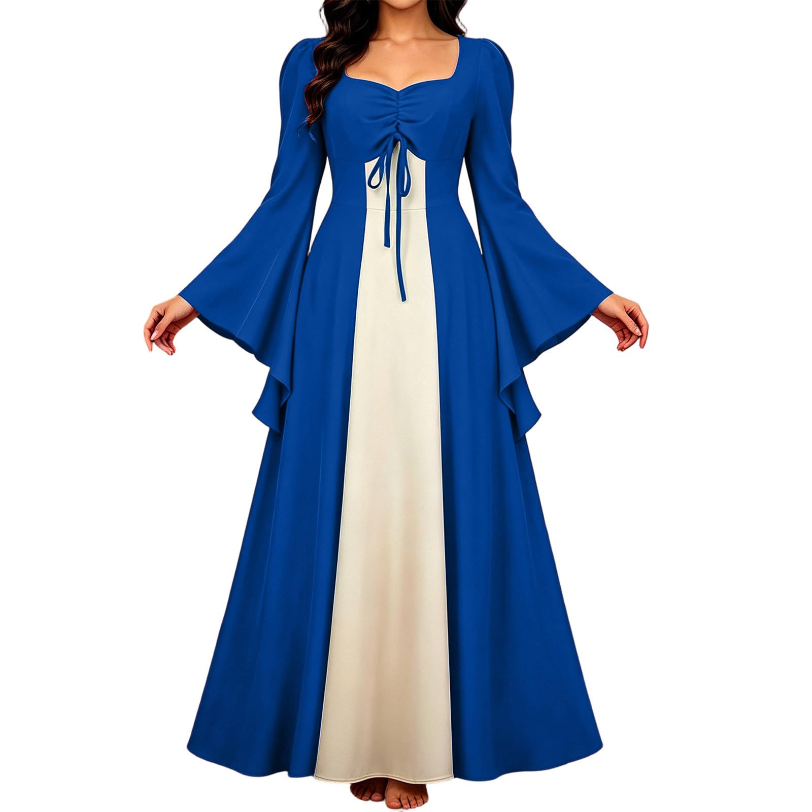 Vestido medieval para mujer con manga trompeta gótico maxi 8