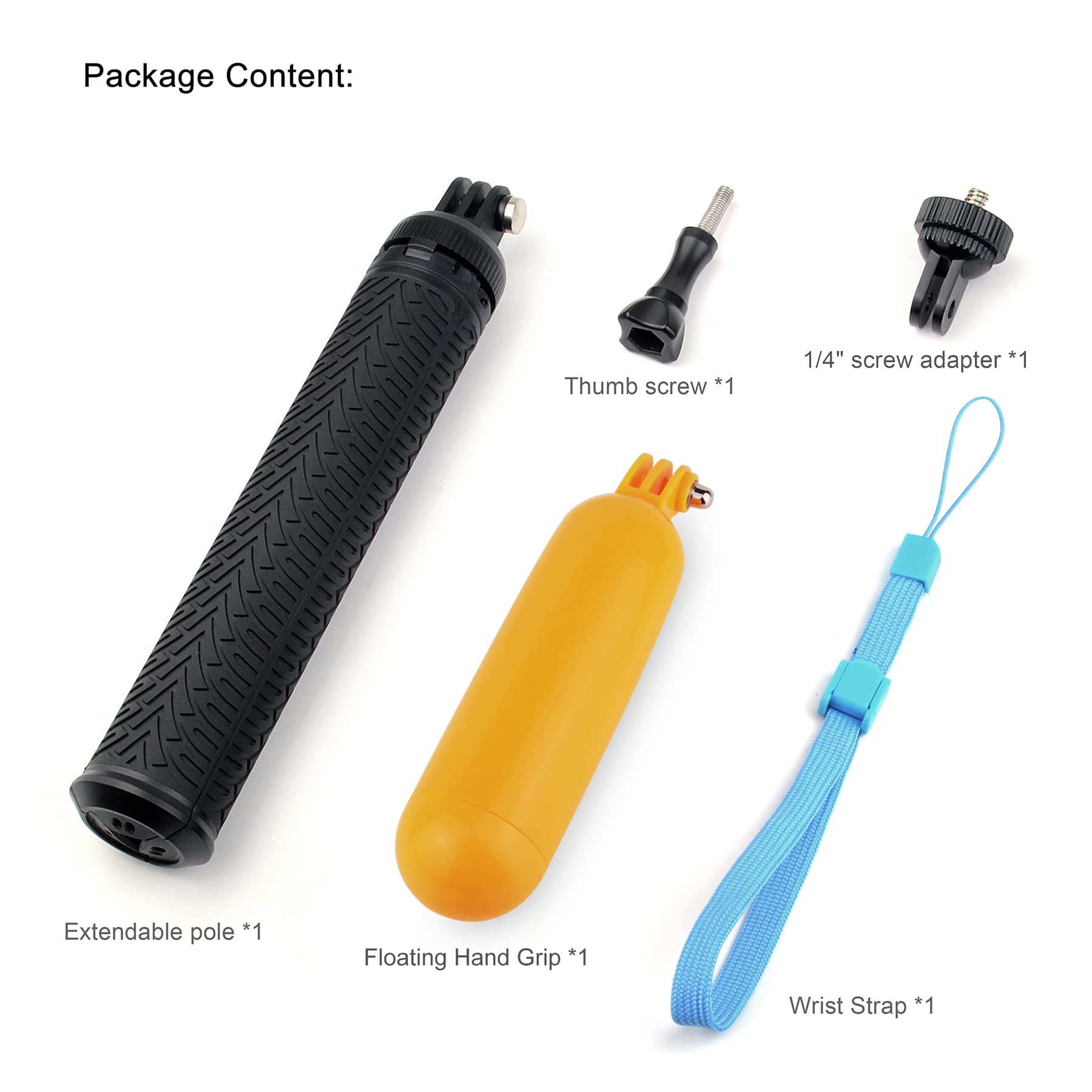 Perche à selfie en aluminium et poignée flottante pour caméra d'action GoPro Hero 11 10 9 8 7 6 5 4 3 Max AKASO SJCAM DJI OSMO - Utilisé comme perche télescopique monopode