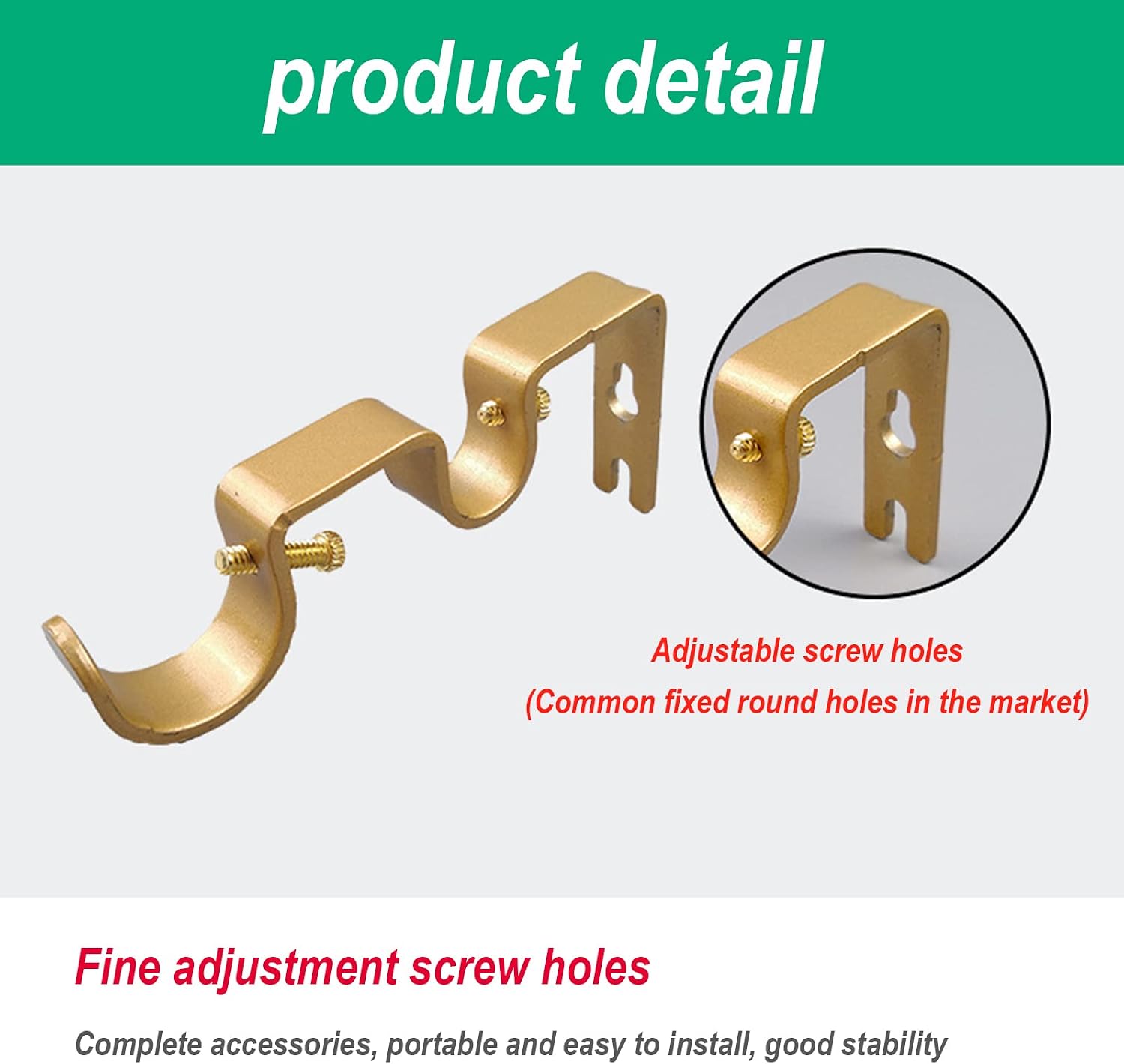 Drape Rod Bracket ， Curtain Rod Base，Double Curtain Rod Brackets Curtain Rod Holder Brackets for Drapes Wall Adjustable Curtain Rod Wall Bracket Hooks,(D)