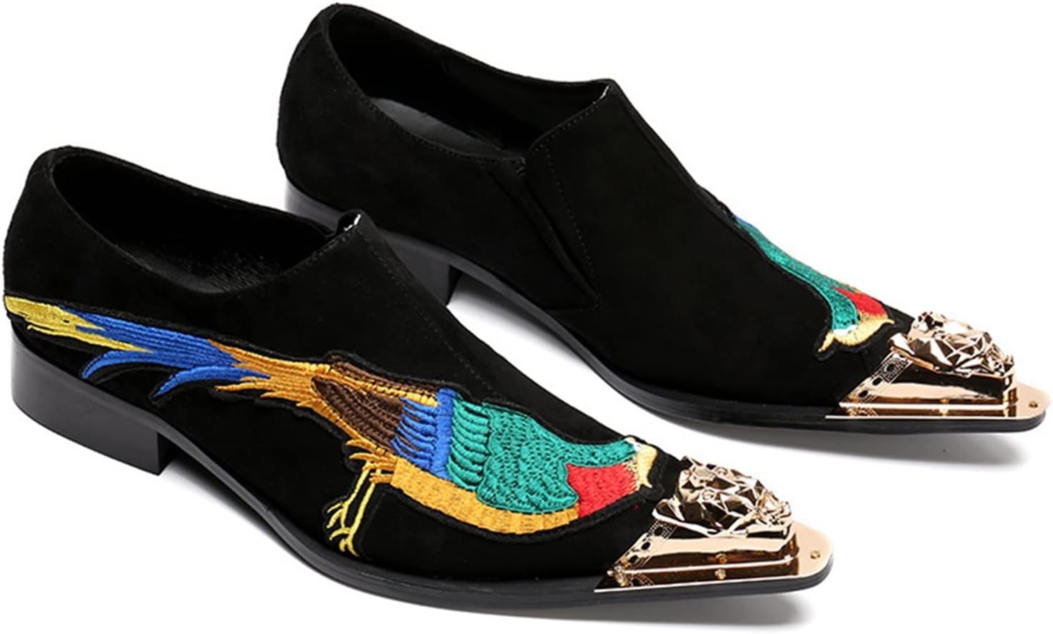 Mens Loafers Dress Shoes Bird Embroidery Men's Oxford for Men Slip On for Business Genuine Leather