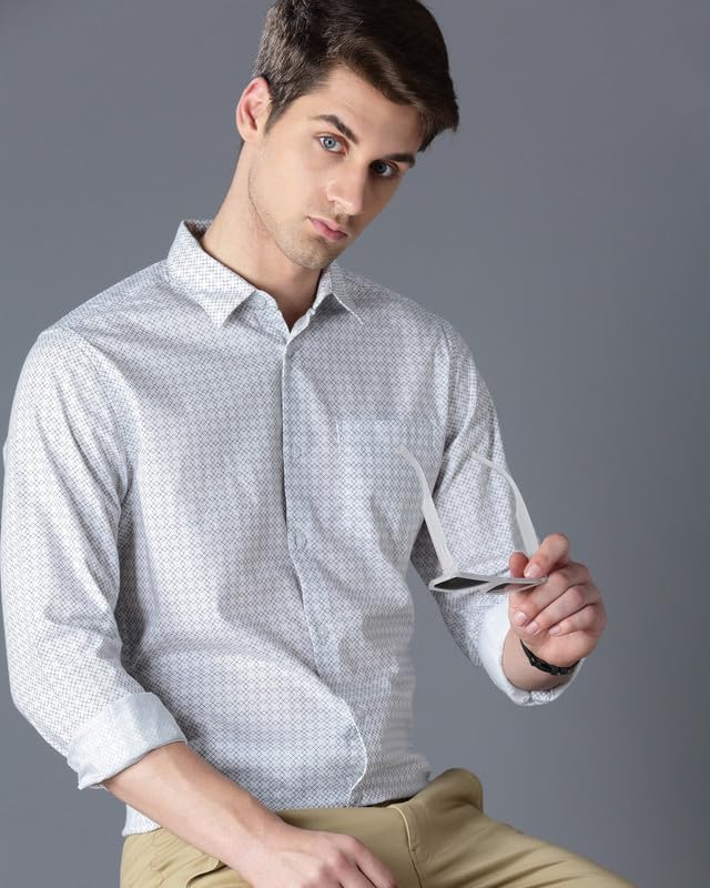 Image of British Club Men Geometric Print Slim Fit Shirt | Stylish Casual Shirt with Unique Patterns | Lightweight Shirt for Office and Outings | Tailored Slim Shirt for Work |