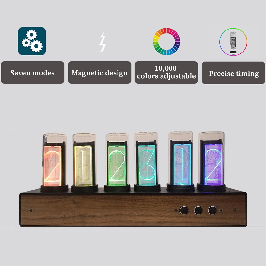 Nixie Horloge tube design rétro, éclairage RVB, réveil intelligent, réglage de l'heure WiFi, interrupteur 12/24 heures, décoration de bureau cadeau