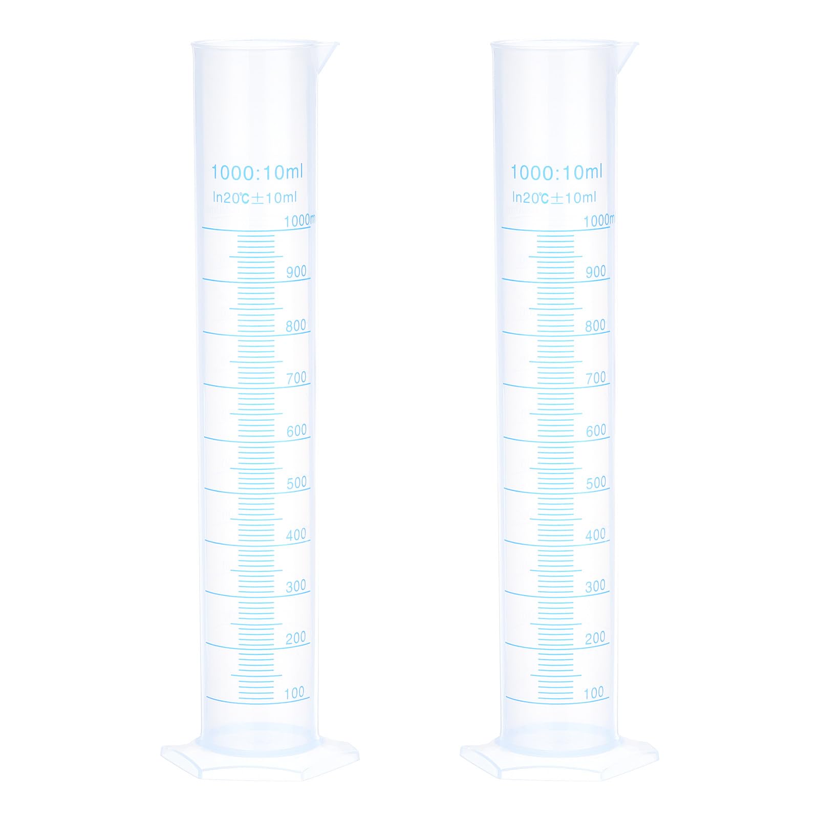 QUARKZMAN Cilindro Graduato in Plastica, Cilindro di Misurazione 1000 ml, Becher per Tubi di Prova, Marcatura Metrica 2 Lati, Base Esagonale Trasparente per Laboratorio Casa, 2pz