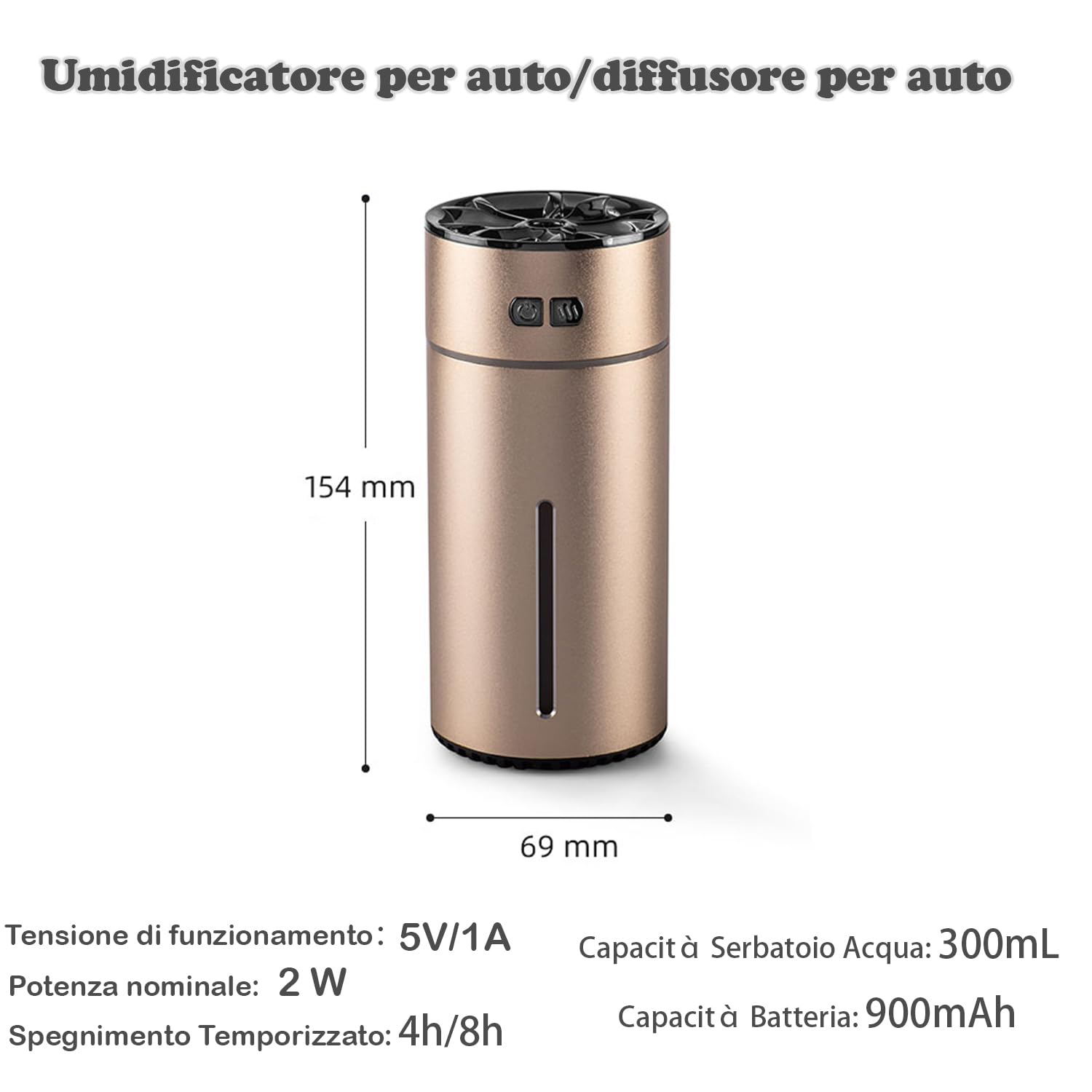 Diffusore d'Aromi Portatile, Umidificatore per Auto a Doppio Spray Intelligente 300 Ml