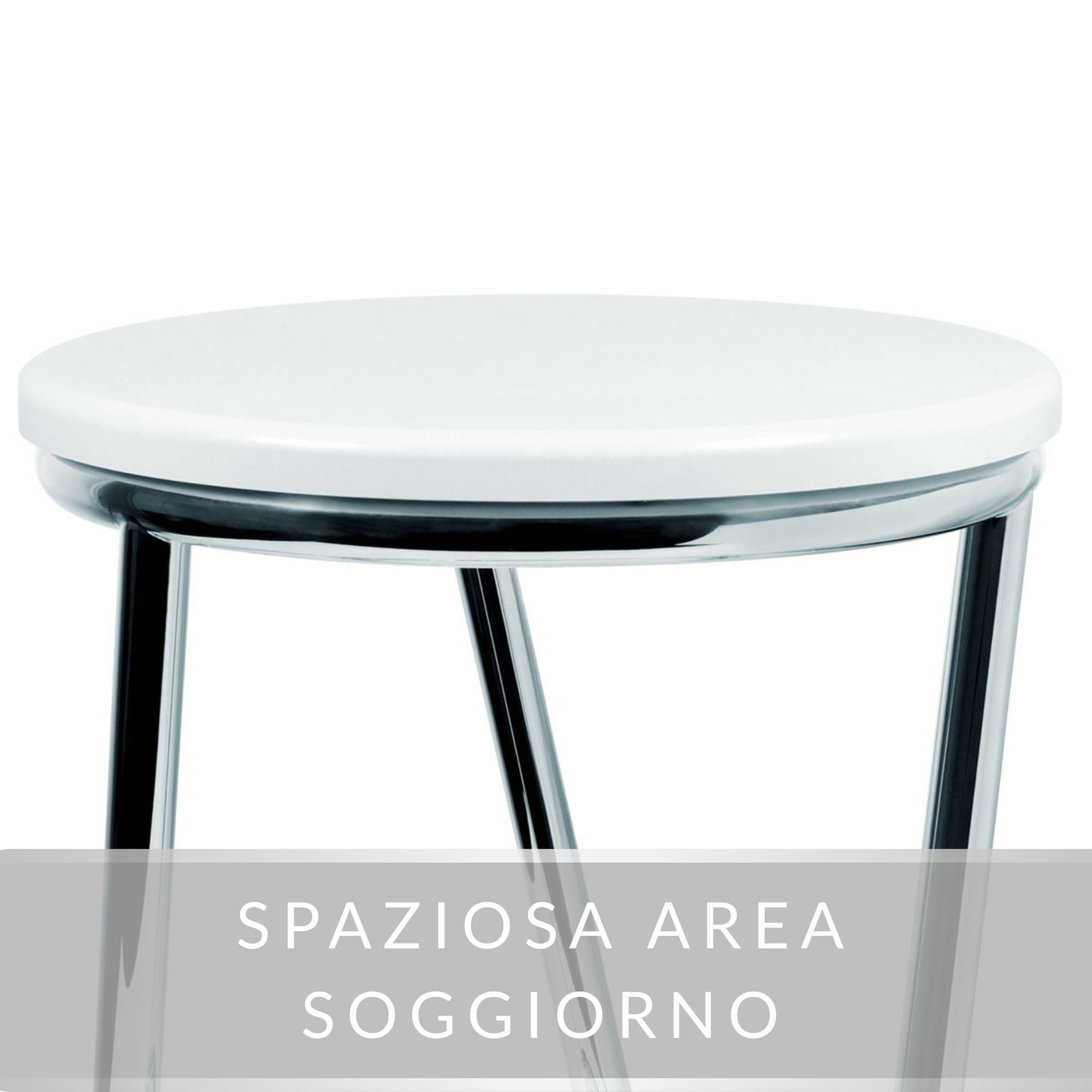 Sgabello da Bagno Salina – Sgabello Rotondo in Metallo Cromato Lucido – Robusto Sgabello con Seduta Bianca in Stile Bar Stool – Sgabello Multiuso per Bagno e Cucina