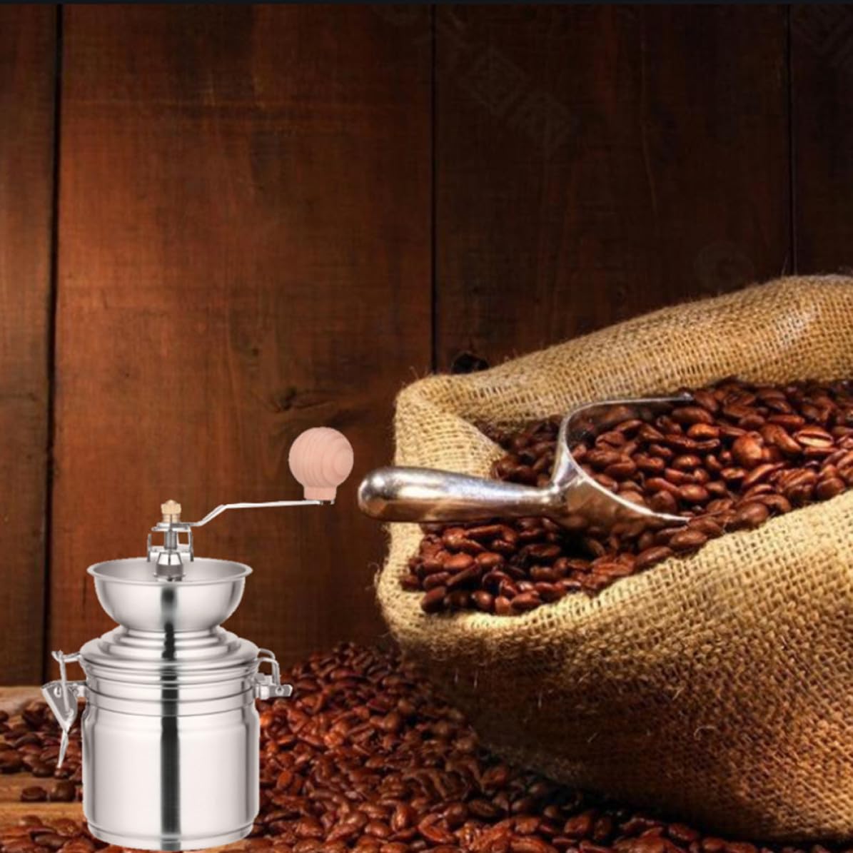 Molinillo de Café Fresa Cónica de Acero Inoxidable Manual Diseño Compacto y Dispensador para Granos de Café y Pimienta para Hogar y Cafetería