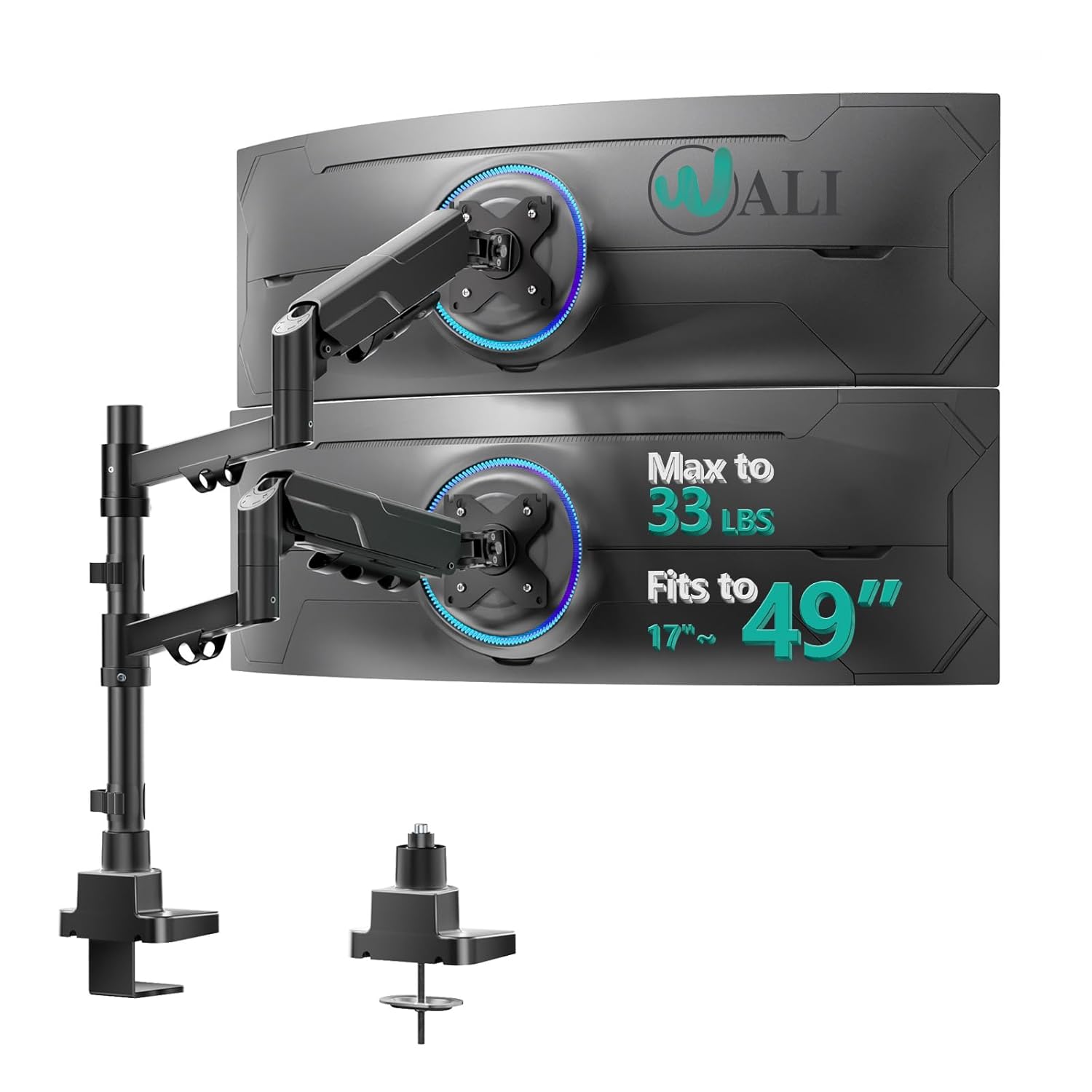 WALI Vertical Dual Monitor Mount for 17-49 inch Ultrawide Curved Screens Heavy Duty Stacked Dual Monitor Stand for