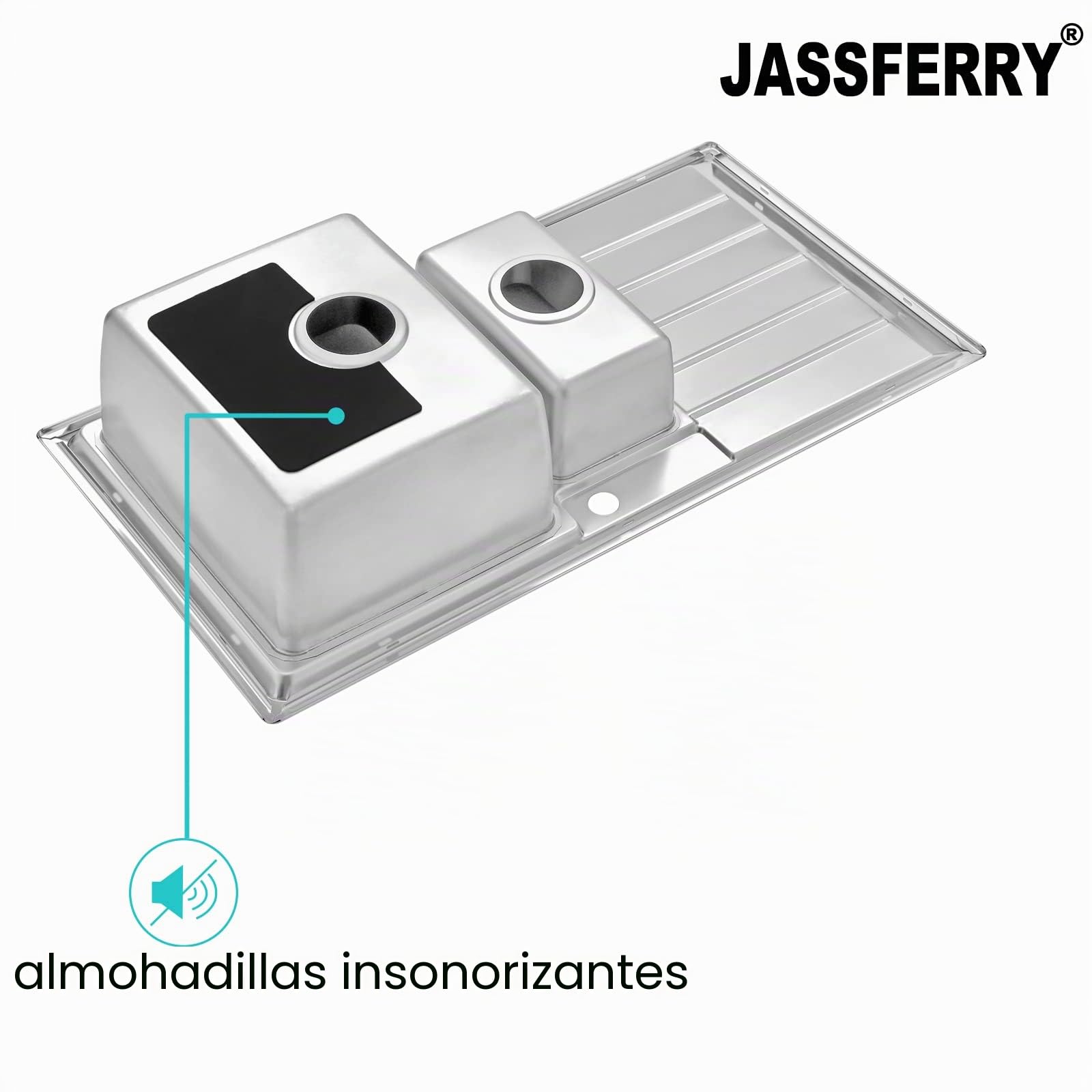 JASSFERRY Fregadero de cocina 1,5 senos, de Acero Inoxidable, escurridor reversible, con colador de residuos