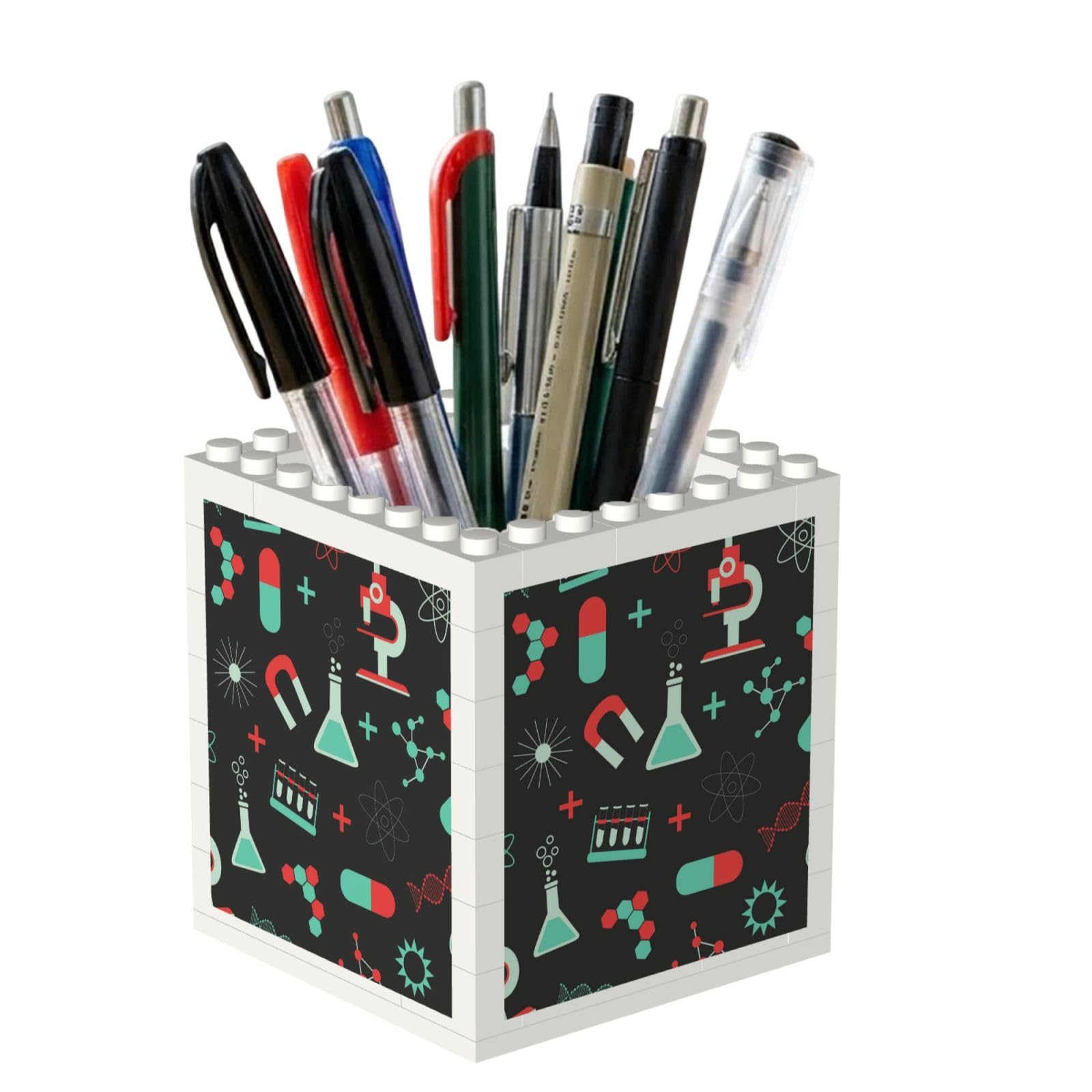 Poadnly Green Chemistry And Science Patterns, Pen Pot Pencil Holder for Office Home School, Compact Desk Organiser for Office Stationery