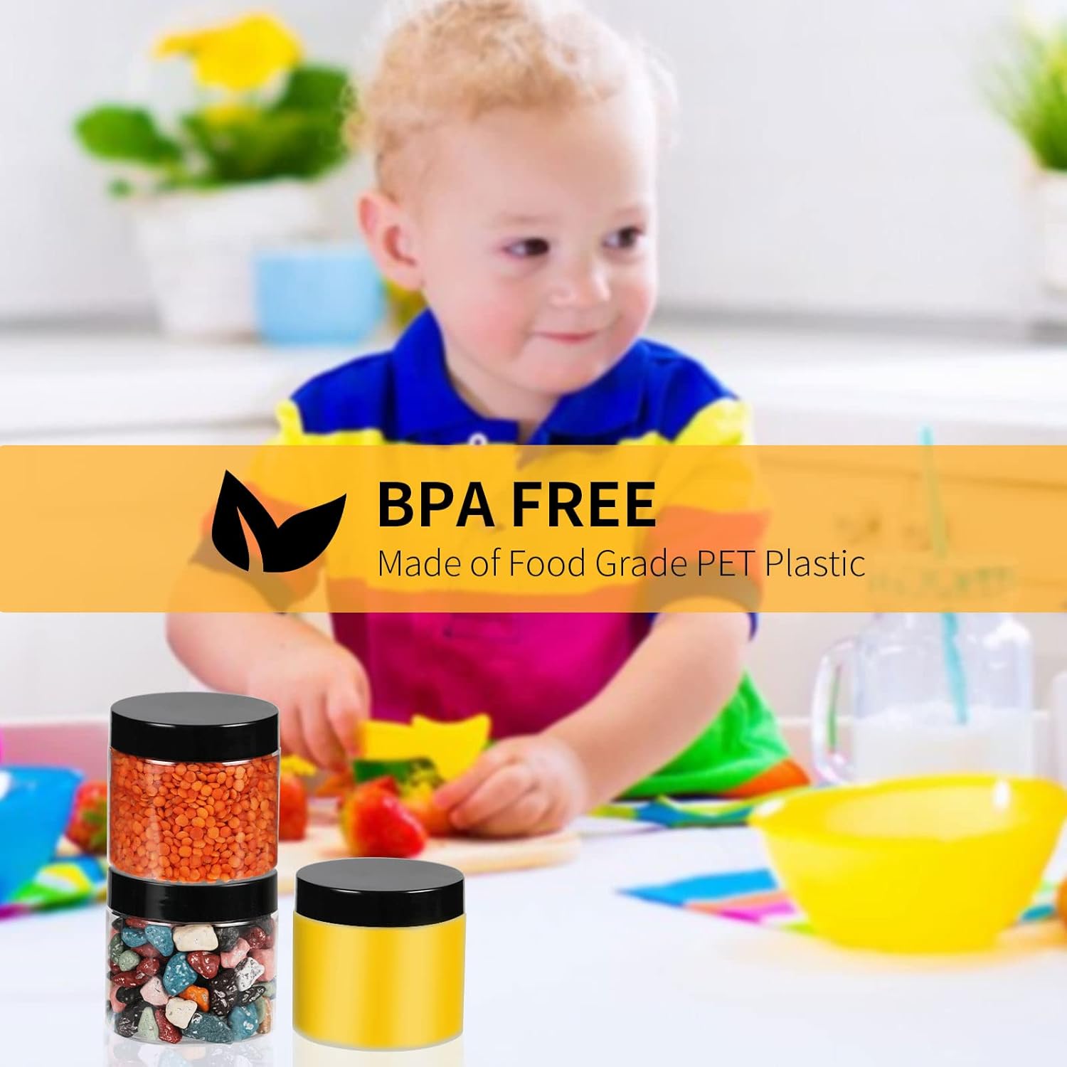 EkkoVla 40 Pack 6 oz Clear Plastic Jars Wide Mouth Round Containers with Black Lids BPA FREE, Empty Multi-use Refillable Storage Jar with Airtight Lid for Cosmetics Beauty Products