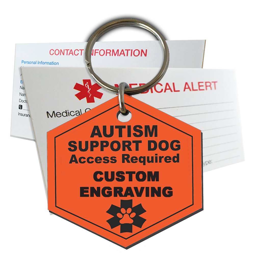 My Identity Doctor Autism Support Service Dog Tag Custom Engraved Hexagon  Plastic Made in USA Orange Small