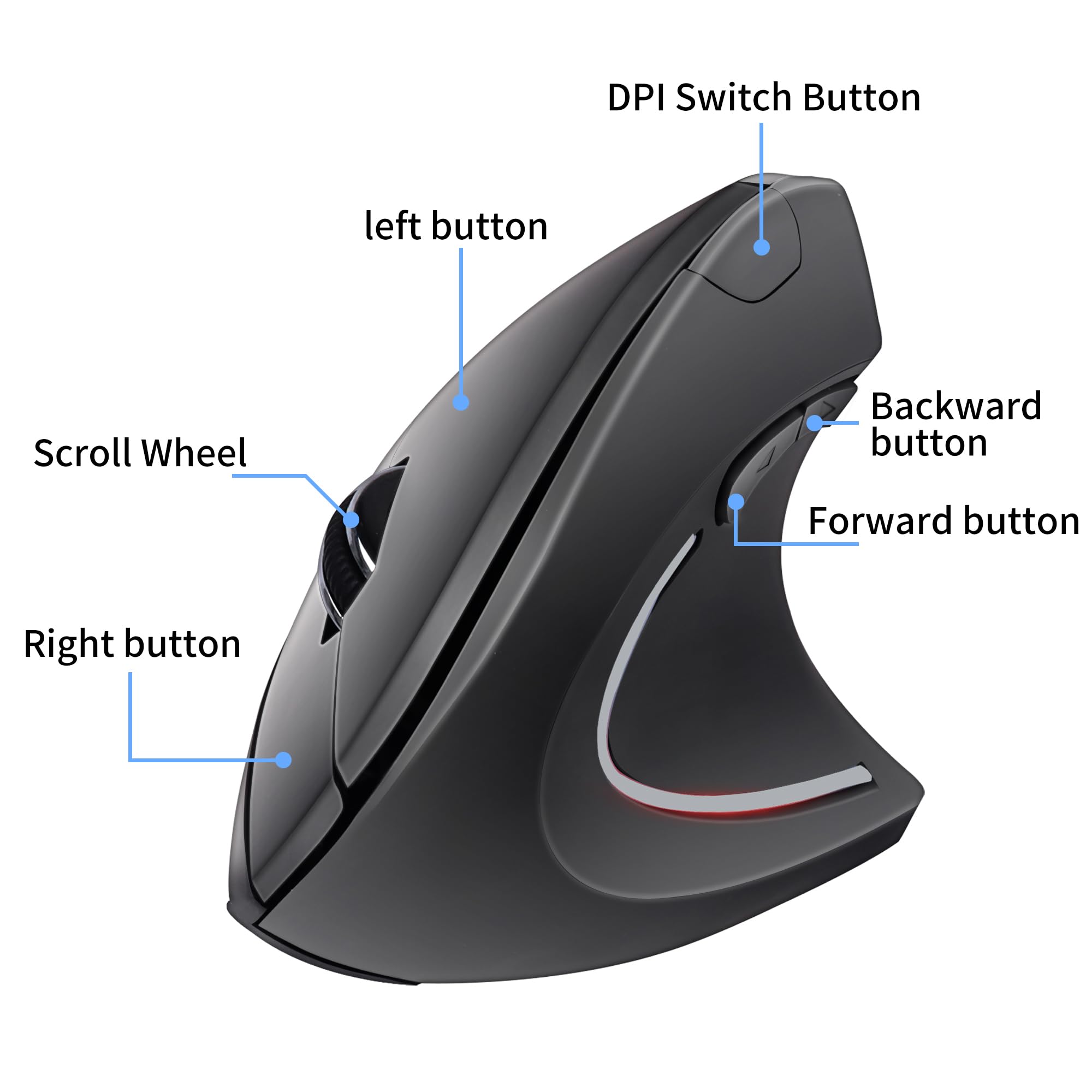Mouse ergonomico verticale wireless 2,4 GHz ottico (USB-A + adattatore USB-C) 2 modalità mouse wireless 1600 3 sensibilità regolabile 6 pulsanti per laptop/computer/Mac/Windows/PC/tablet/iPad, per