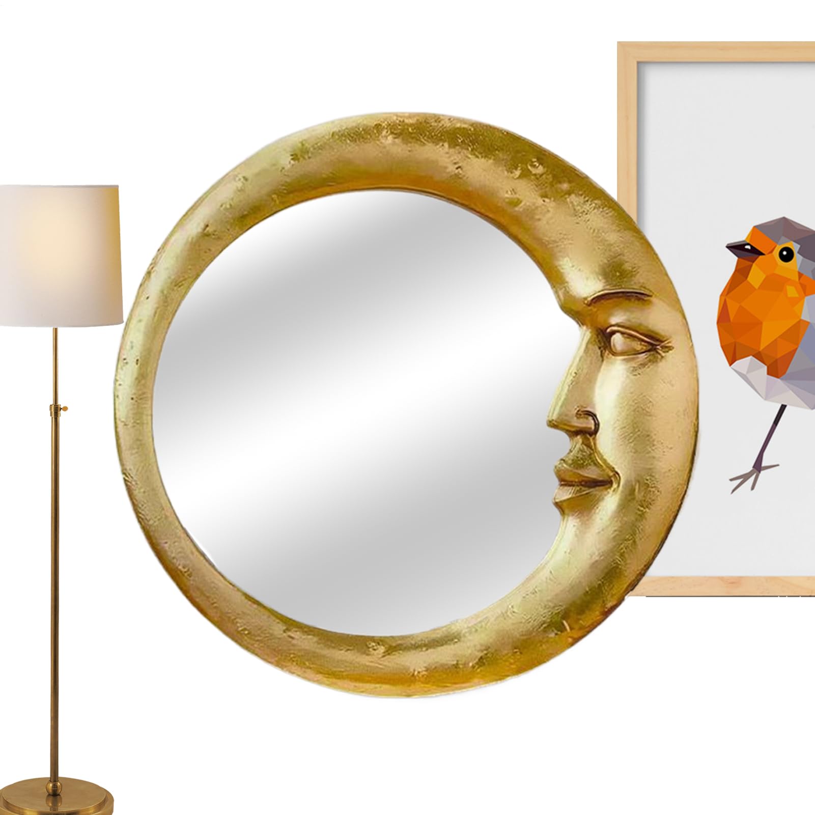 Bathroom Mirror Vintage Witch Moon Mirror Gold Moon Mirrors Scrying Wall Decor Lightweight Home Accessory Rental Apartment Room