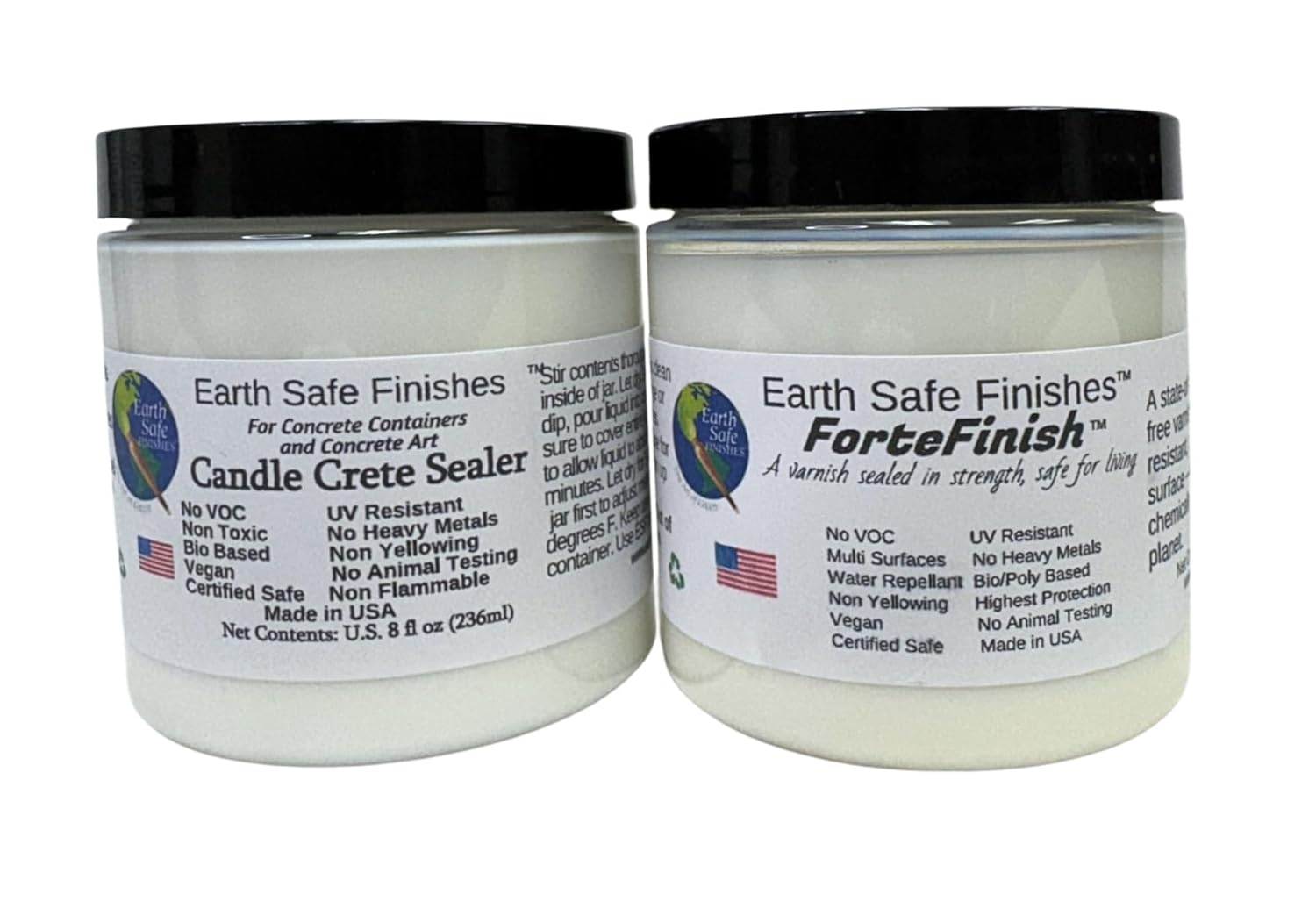 Earth Safe Finishes Concrete Candle Sealer & Varnish Duo Set 8oz Each - Non-Flammable, No VOC, Non-Toxic, Made in USA (Matte Finish)