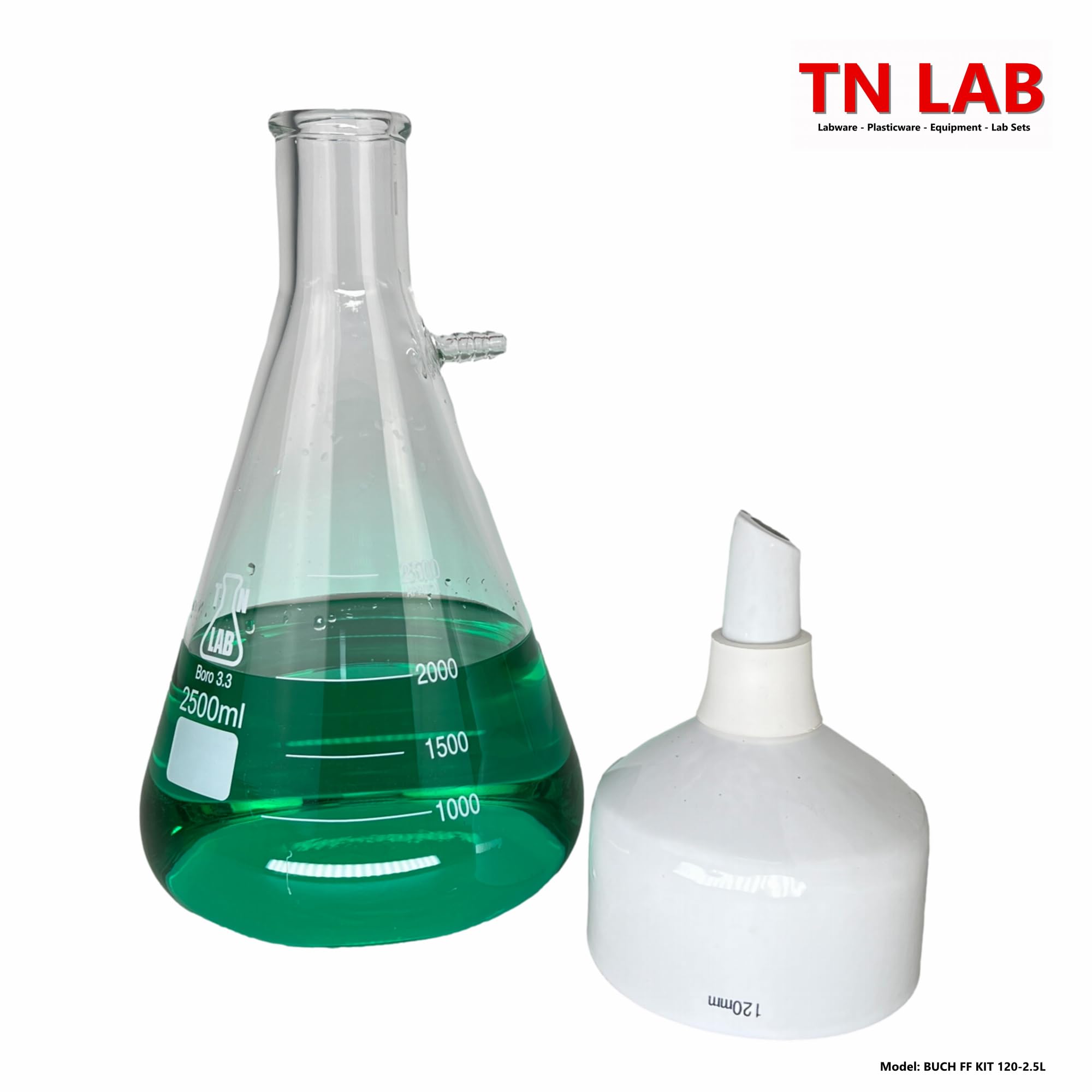 TN Lab Buchner - Kit de embudo de filtro de 120 mm y un frasco de vacío de 2500 ml y 2,5 L