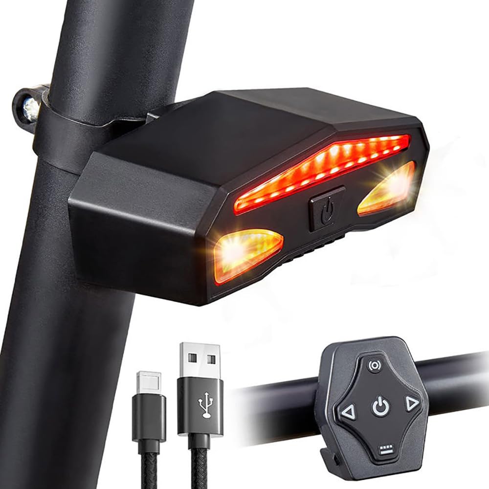 Luz Trasera Inteligente con Intermitentes y Control Remoto inalámbrico para Bicicleta de montaña y Carretera. Luces Impermeables Recargables por USB para Bicicleta de montaña y Car