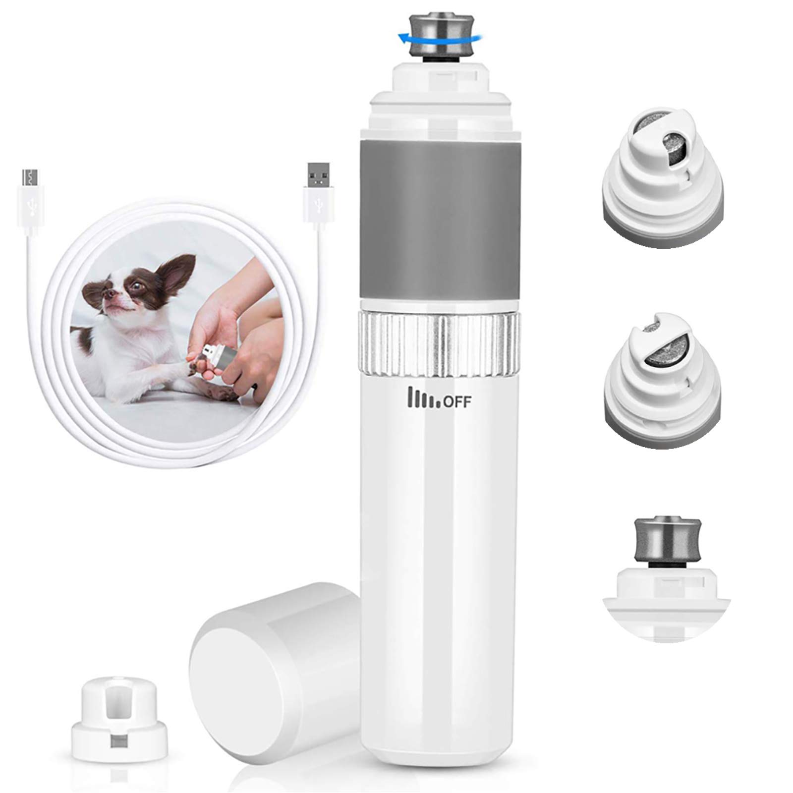 Lime À Ongles pour Chien Electrique, Ultra Silencieuse Moulin À Ongles Vitesse en Continu Coupe Ongle Lime Griffes Professionnel avec USB Rechargeable pour Chiens Et Chats