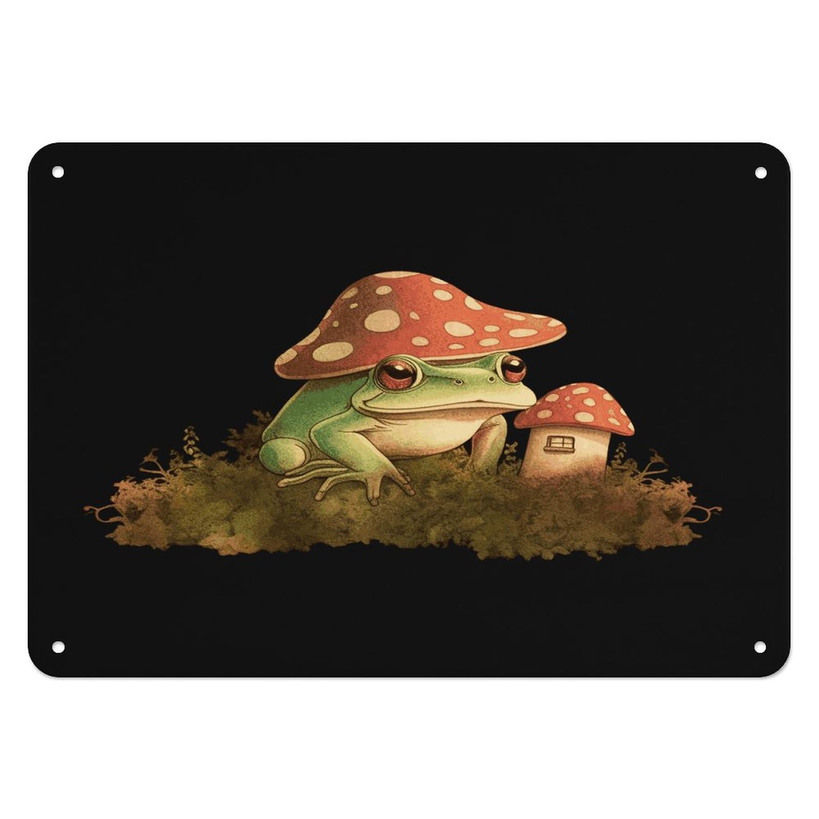 Fekiloot Style Mushroom House And Frog Wall Decor Iron Painting Metal Sign