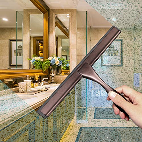 Image of Hiware All-Purpose Shower Squeegee for Shower Doors, Bathroom, Window and Car Glass - Bronze, Stainless Steel, 10 Inches