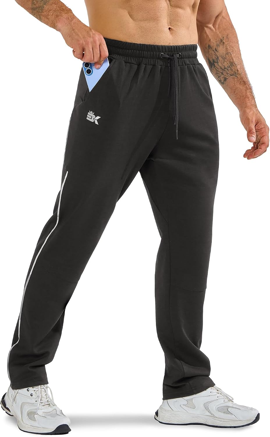 BROKIG Men's Boost Cotton Jogger Sweatpants Warm Gym Workout Pants Zip