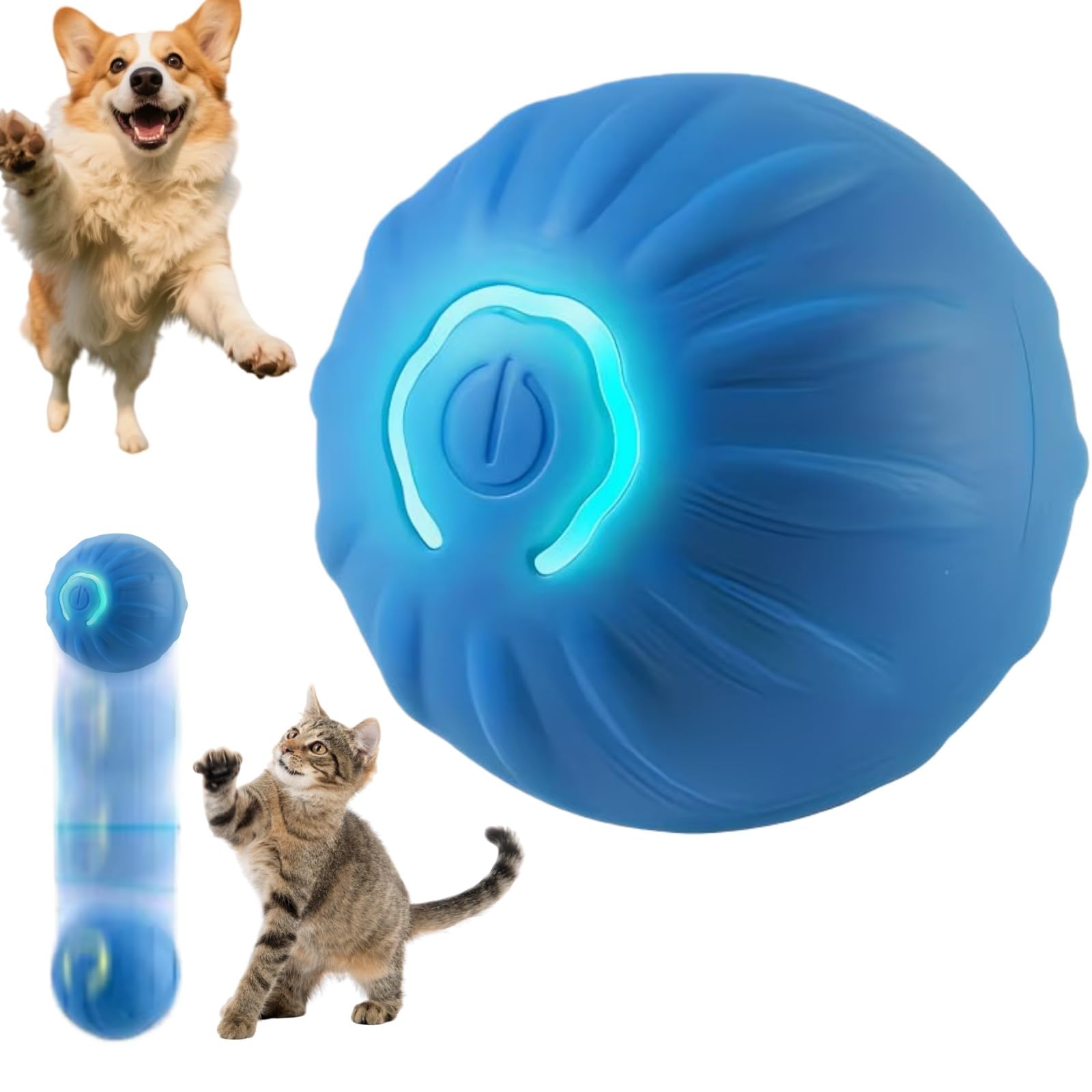 Electric Interactive Dog Ball,Automatic Rolling Bouncing Ball for Small Medium Dogs Cats,Self Moving Bouncing Jumping Automatic Ball,Rechargeable Washable Durable Pet Ball for Puppy and Kitten(Blue)