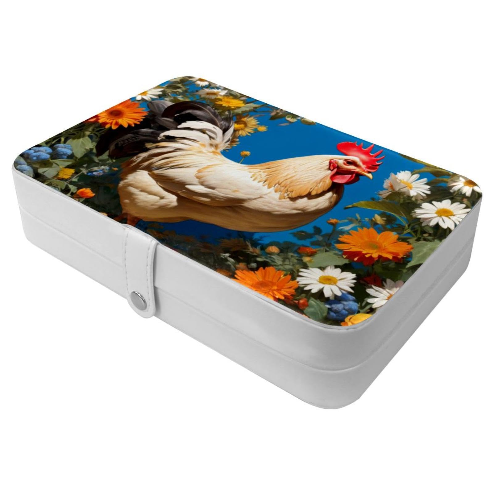 Boîte à bijoux de voyage fleur et poulet pour glisser vos bagues dans la valise