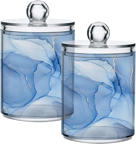Vista 104 de Paquete de 2 recipientes de almacenamiento de mármol turquesa para baño, juego de tarros de boticario de plástico acrílico, organizador
