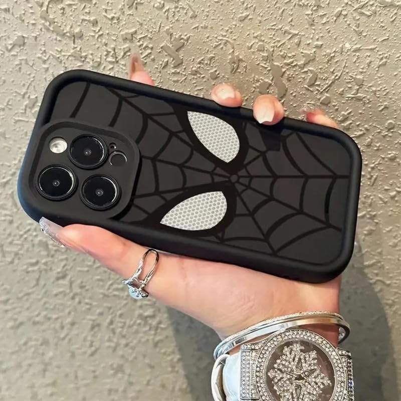 Image of COVERLY Cartoon Back Case Cover Compatible for iPhone 12 Pro | Hot 3D Spidey Face Mask Super Hero | 360 Camera Protection | Spider Cute Cool Fun Soft Liquid Silicone Phone Case Cover (TPU | Black)