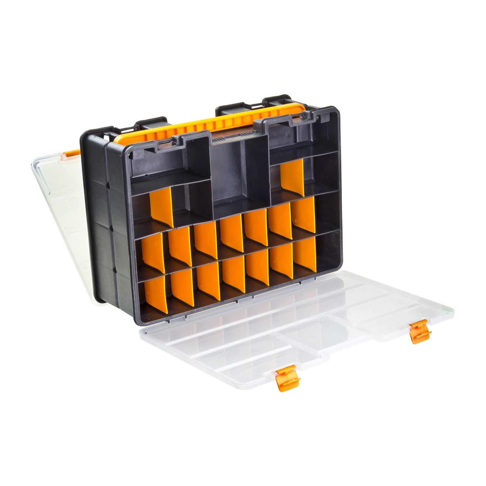 DEMA Sortimentskasten XL – Sortierkasten, Kleinteilemagazin, Sortimentskoffer, Kunststoff, 46 Fächer, doppelt 2in1, robust & vielseitig, ideal für Schrauben, Muttern, Werkstatt, Basteln & Hobby