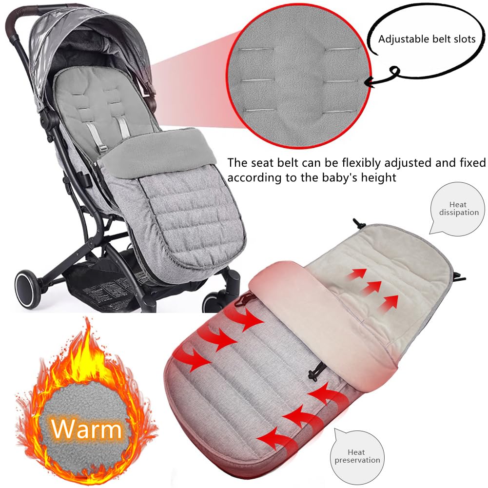 Universal Pushchair Footmuff Fleece Lined Baby Stroller Footmuff Waterproof Windproof 2 in 1 Pram Foot Cover Infant Toddler Kids Winter Warm Cosy Toes Detachable Buggy Seat Liner Cushion - Image 2