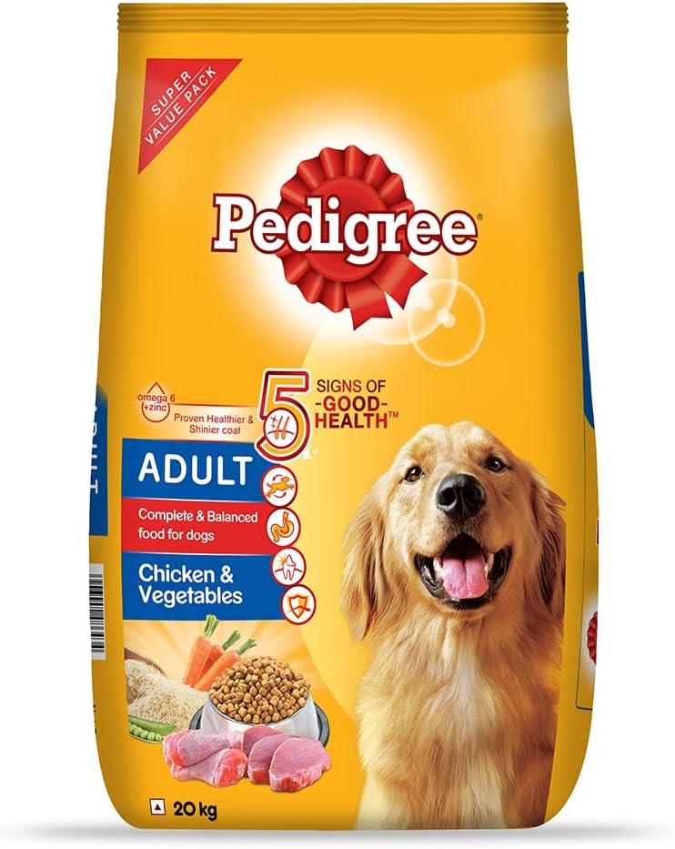 Pedigree Adult Dry Dog Food, Chicken & Vegetables, 20 kg, Contains 37 Essential Nutrients, 100% Complete & Balanced Food for Adult Dogs